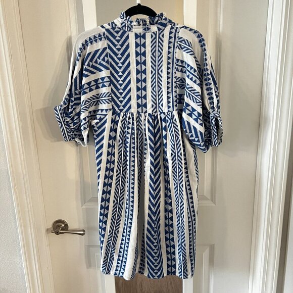 1012 NEVER A WALLFLOWER  Women's High Neck Dress Size Small Color Blue White - Picture 9 of 9